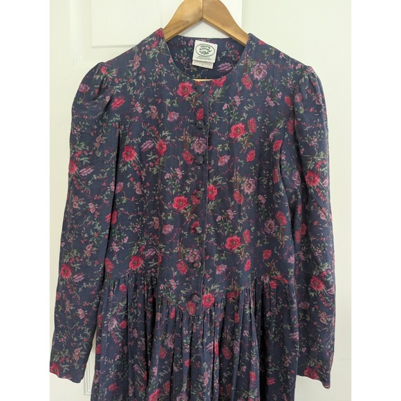 Vtg Laura‎ Ashley Navy Long Sleeve Maxi Dress Women's Sz 10 Cottagecore Prairie - Picture 3 of 11